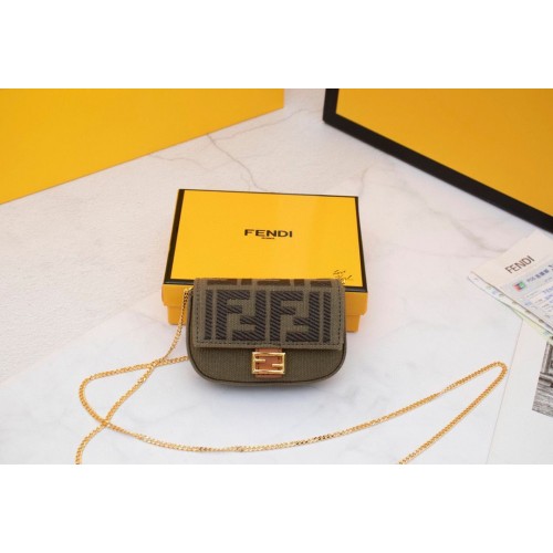 FENDI NANO BAGUETTE CHARM Bolso de lona de napa 7AR844 Verde