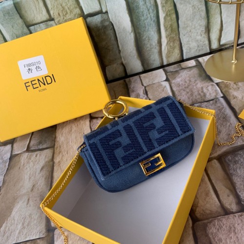 FENDI NANO BAGUETTE CHARM Bolso de lona de napa 7AR844 Azul marino
