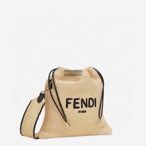 FENDI PACK SMALL POUCH Paja trenzada Large-bag F1529 albaricoque