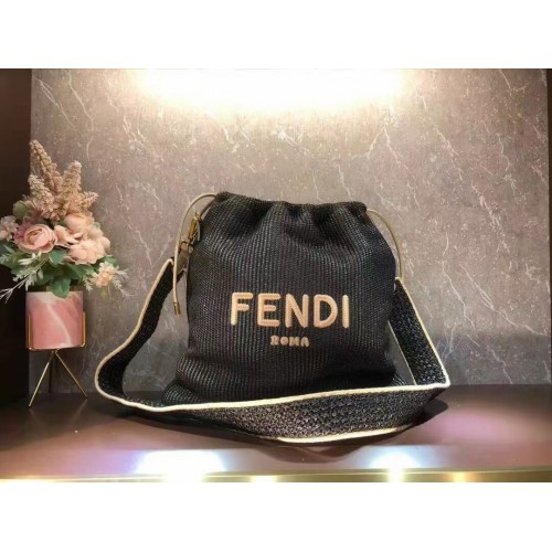 FENDI PACK SMALL POUCH Paja trenzada Large-bag F1529 negro