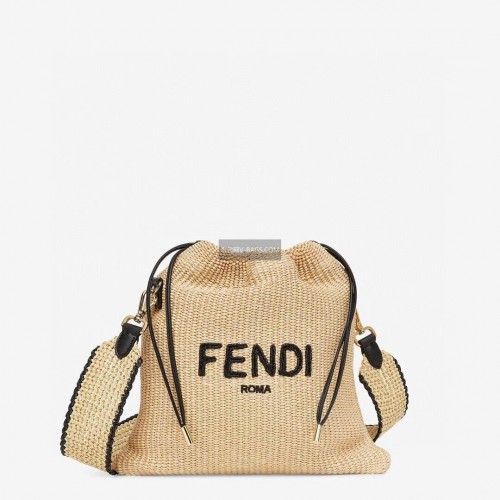 FENDI PACK SMALL POUCH Paja trenzada Large-bag F1529 marrón