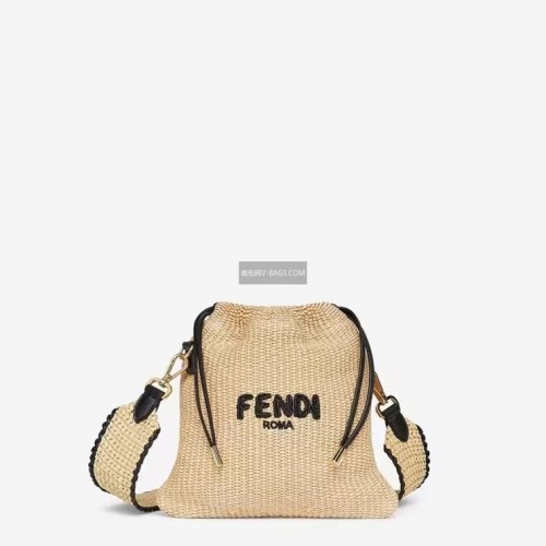 FENDI PACK SMALL POUCH Bolso pequeño de paja trenzada F1529 albaricoque