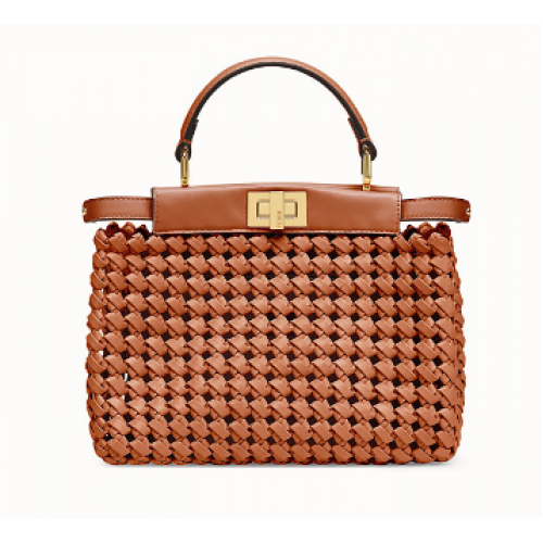 FENDI PEEKABOO ICONIC MINI bolso de cuero 8BN244 marrón