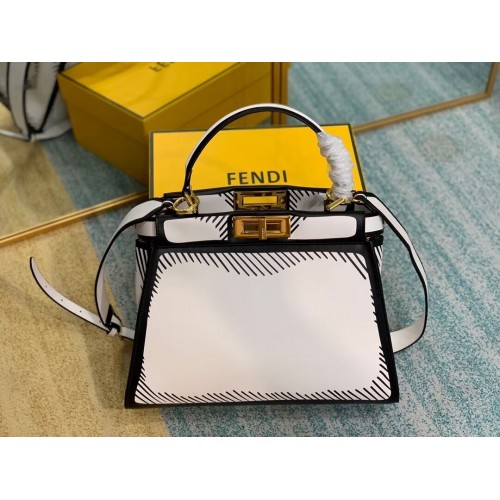 FENDI PEEKABOO ISEEU Bolso mediano de cuero original F1617 Blanco Negro