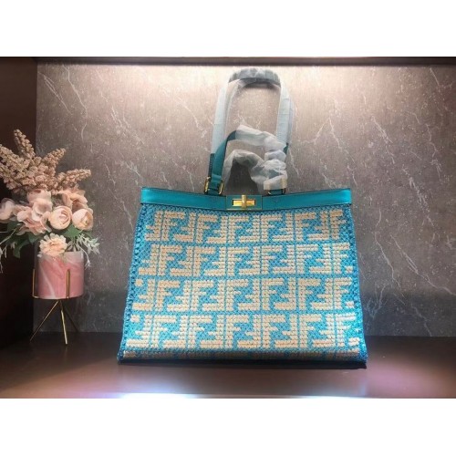 Bolso de rafia FENDI PEEKABOO X-TOTE FF 8BH374A azul claro