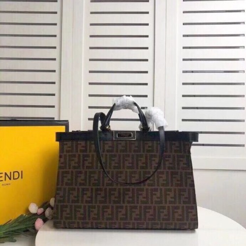 FENDI PEEKABOO X-TOTE bolso de lona 8BH374A marrón y negro