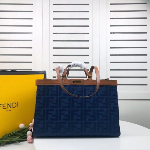 FENDI PEEKABOO X-TOTE bolsa de lona 8BH374A marrón y azul