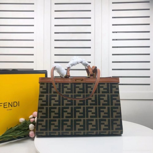 FENDI PEEKABOO X-TOTE bolsa de lona 8BH374A marrón y verde