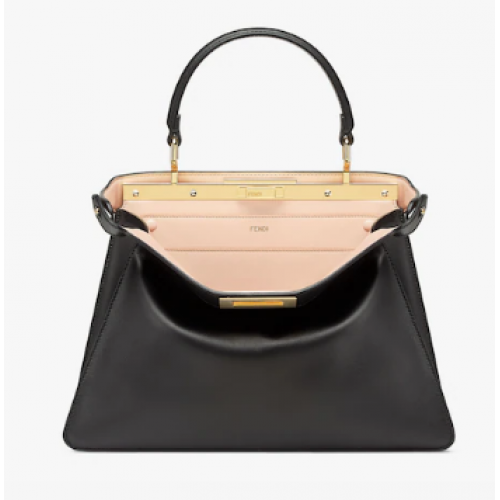 FENDI Peekaboo ISeeU Medium Rose Bolso de cuero negro 8BN321A