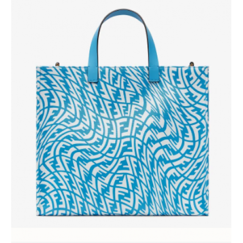 FENDI SHOPPER Bolso de lona vidriada azul 8BH357AFL