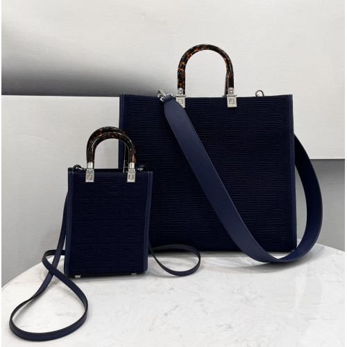 FENDI SUNSHINE MEDIUM FF tejido shopper 8BH386A azul oscuro