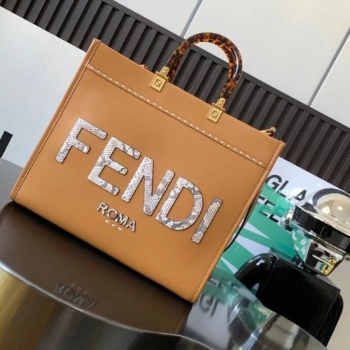 Shopper FENDI SUNSHINE MEDIUM de piel y elaphe 8BH386A marrón