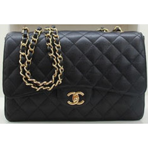Moda Chanel Original Caviar Leather Classic Flap Bag A28600 Negro Oro