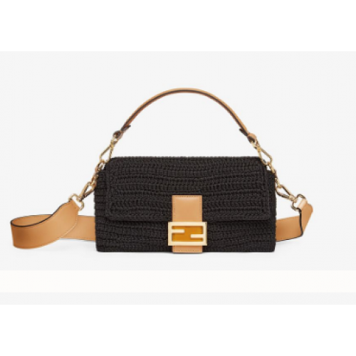 Fendi BAGUETTE Bolso crochet de algodón negro 8BR600
