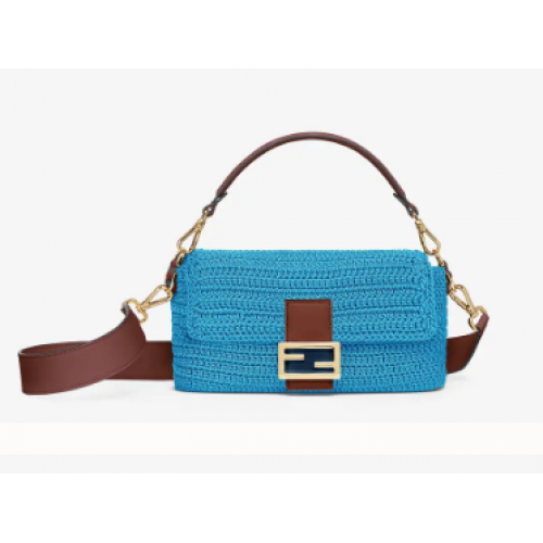 Fendi BAGUETTE Bolso crochet de algodón azul 8BR600