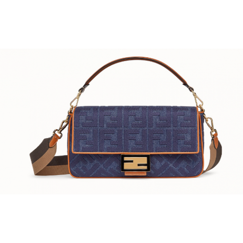 Fendi BAGUETTE LARGE Bolso vaquero azul BR771A9