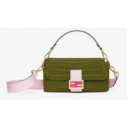 Fendi BAGUETTE bolso de ganchillo de algodón verde 8BR600