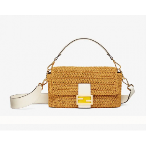 Fendi BAGUETTE bolso de ganchillo de algodón amarillo 8BR600