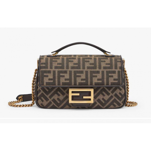 Fendi Baguette Chain Midi FF bolso de tela jacquard 8BR793A marrón