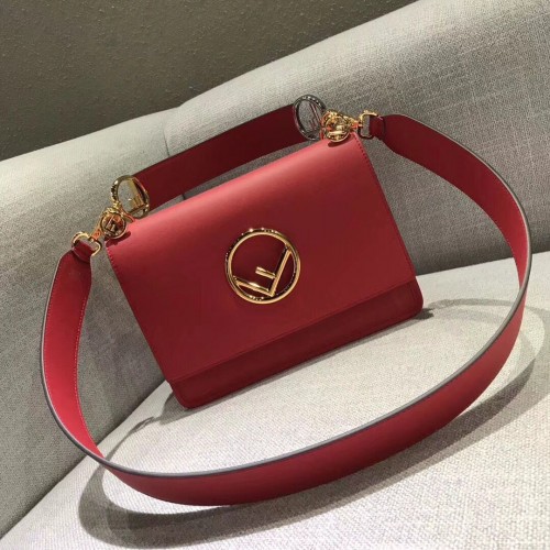 Bolso de hombro con solapa de piel de becerro Fendi 6695 rojo