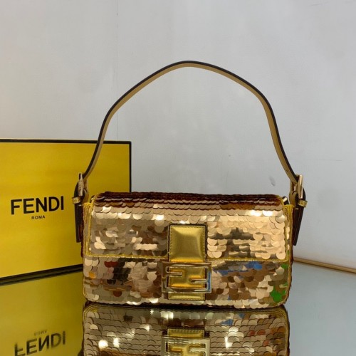 Bolso Fendi FF Baguette con bordado de lentejuelas de metal dorado 2017 Oro