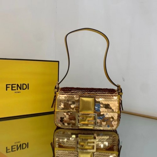 Bolso mini Fendi FF Baguette con bordado de lentejuelas de metal dorado 2016 Oro