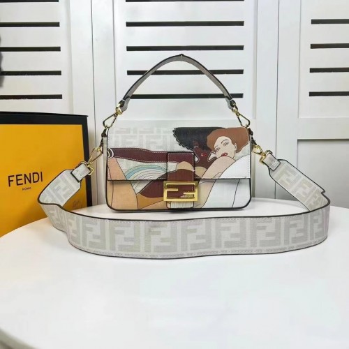 Bolso Fendi FF de tela vidriada con incrustación Baguette F0705 gris