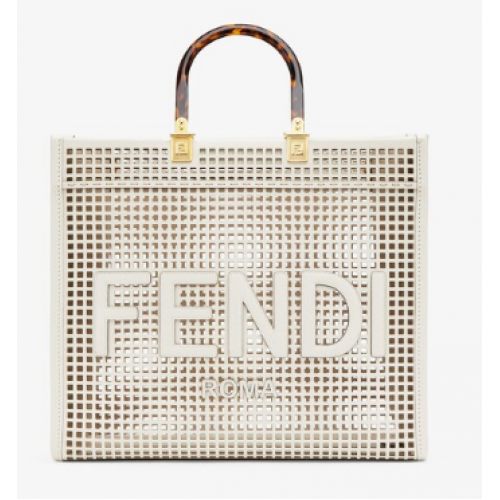 Fendi Sunshine Medium Bolso shopper de piel perforada bicolor 8BH386A blanco