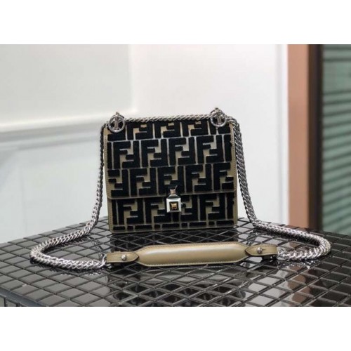Fendi KAN I SMALL Minibolso de tela multicolor 8BT0381 black&Khaki