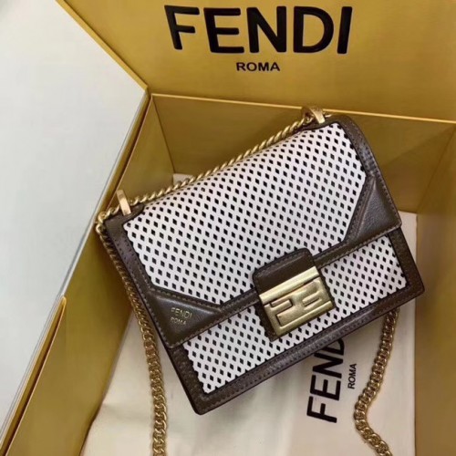 Minibolso de cuero Fendi KAN U SMALL 8BT312 Caqui y blanco