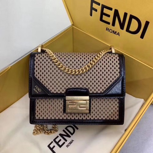 Fendi KAN U SMALL minibolso de cuero 8BT312 negro y albaricoque