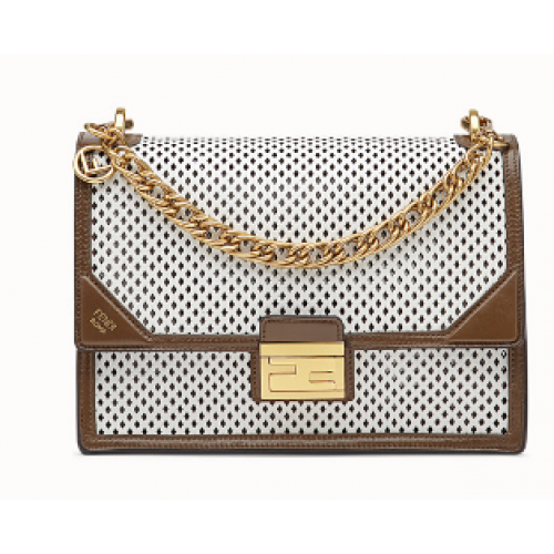 Bolso de cuero Fendi KAN U 8BT313 Caqui y blanco