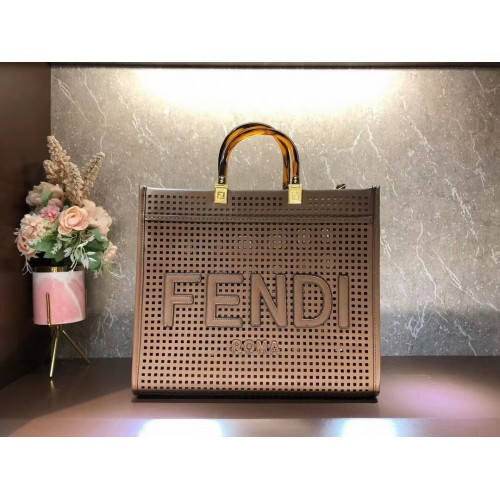 Fendi Sunshine Medium Bolso shopper de piel perforada bicolor 8BH386A Café