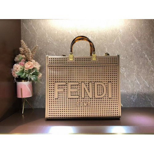 Fendi Sunshine Medium Bolso shopper de piel perforada bicolor 8BH386A albaricoque