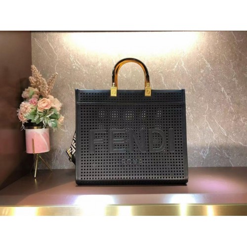 Fendi Sunshine Medium Bolso shopper de piel perforada bicolor 8BH386A negro