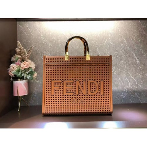 Fendi Sunshine Medium Bolso shopper de piel perforada bicolor 8BH386A marrón