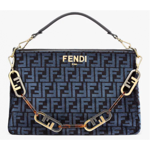 Fendi O Lock Zipper Bolso de tela tapiz azul oscuro 8BR805A