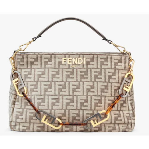 Fendi O Lock Zipper Dove bolso de tela tapiz gris 8BR805A