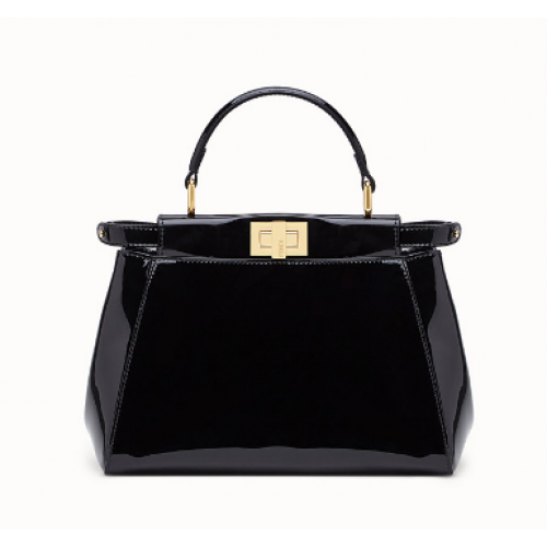Fendi PEEKABOO ICONIC MINI Bolso de charol negro 8BN244