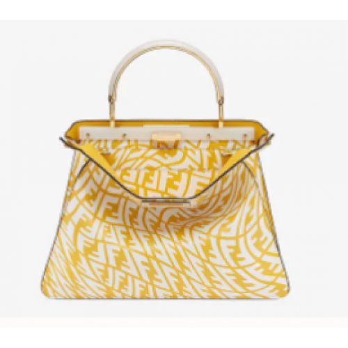 Fendi PEEKABOO ISEEU MEDIUM Bolso de cuero FF Vertigo amarillo y blanco 8BN321AGK