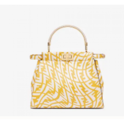 Fendi PEEKABOO MINI Bolso de piel FF Vertigo amarillo y blanco 8BN244AG