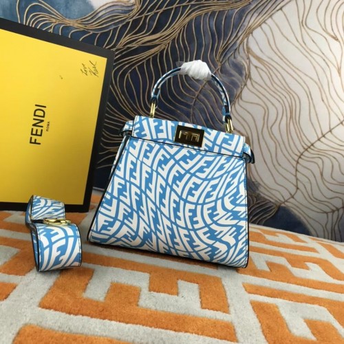 Fendi PEEKABOO MINI bolso de piel FF Vertigo azul y blanco 8BN244AG