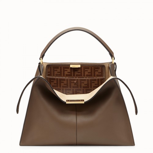 Fendi PEEKABOO X-LITE Bolso de cuero marrón 8BN304A