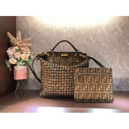 Fendi PEEKABOO X-LITE LARGE Bolso de algodón marrón 8BN304A