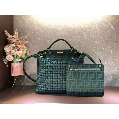Fendi PEEKABOO X-LITE GRANDE bolsa de algodón verde 8BN304A