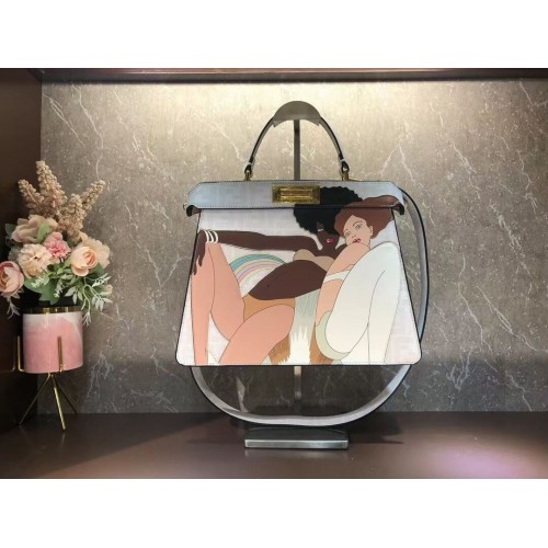 Fendi Peekaboo ISeeU FF bolso de seda estampado F1983 blanco