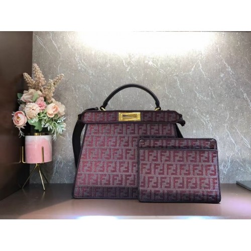 Fendi Peekaboo ISeeU FF bolso de tela tapiz F1982 Burdeos