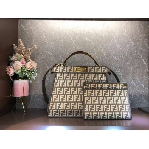 Fendi Peekaboo ISeeU FF bolso de tela tapiz F1982 Caqui