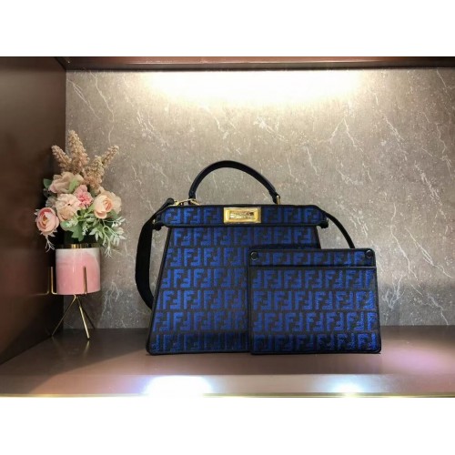 Fendi Peekaboo ISeeU FF bolso de tela tapiz F1982 azul
