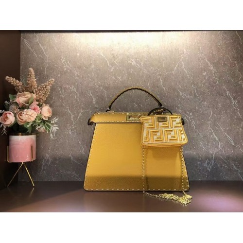 Bolso de cuero Fendi Peekaboo ISeeU MEDIUM F8637 amarillo